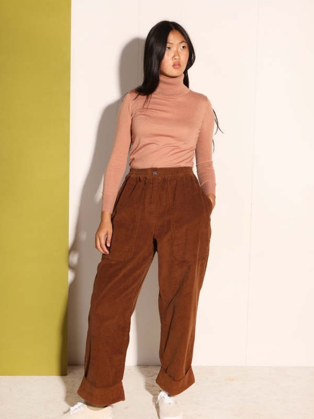 L.F. Markey Beckett Trouser  Chocolate Cord High-Waist Wide-Leg  100% cotton